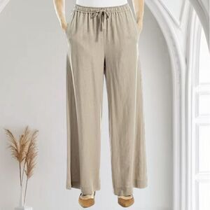 Max Studio Tan Cream Wide Leg Linen Pants Size S